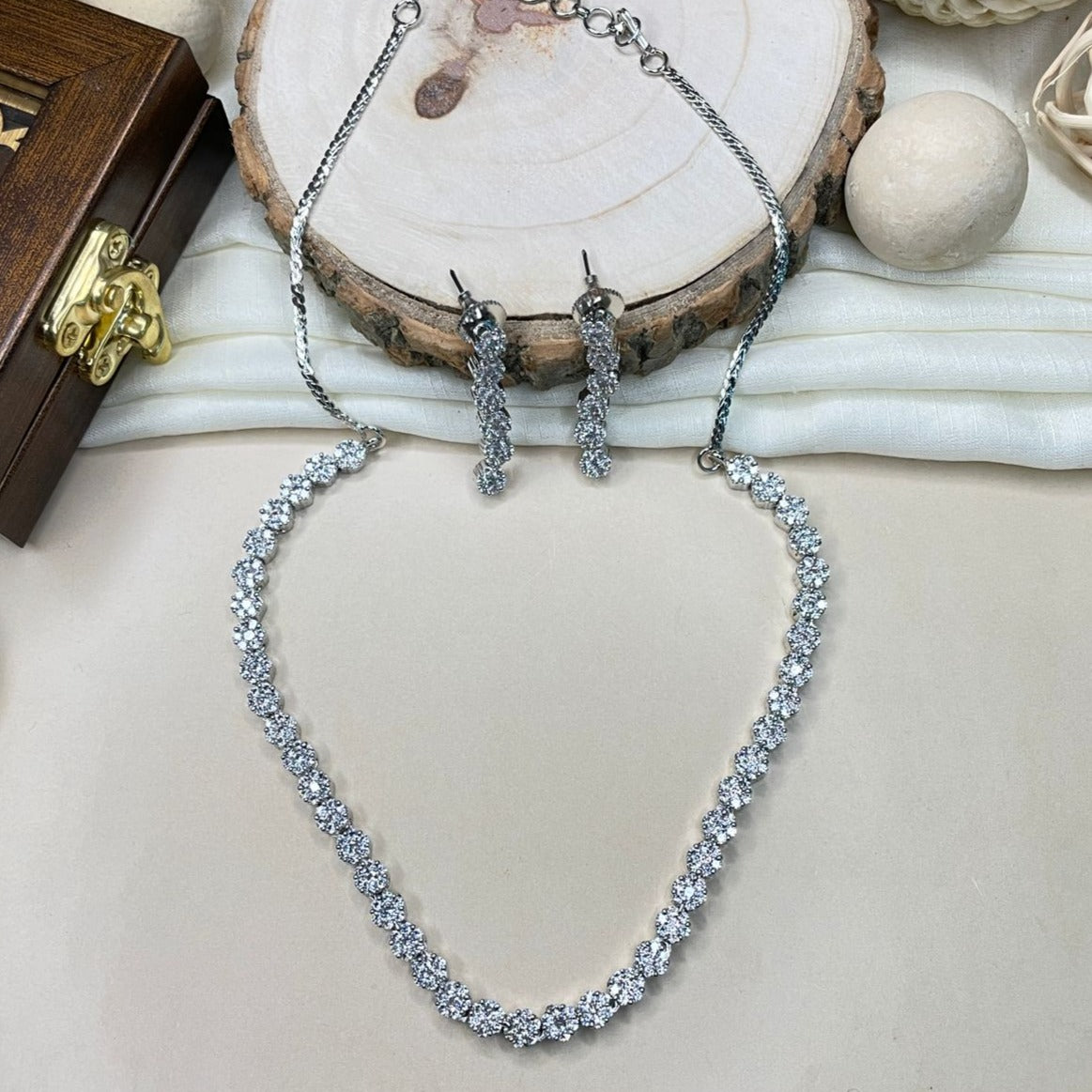 Dainty Cute Silver Diamond Necklace