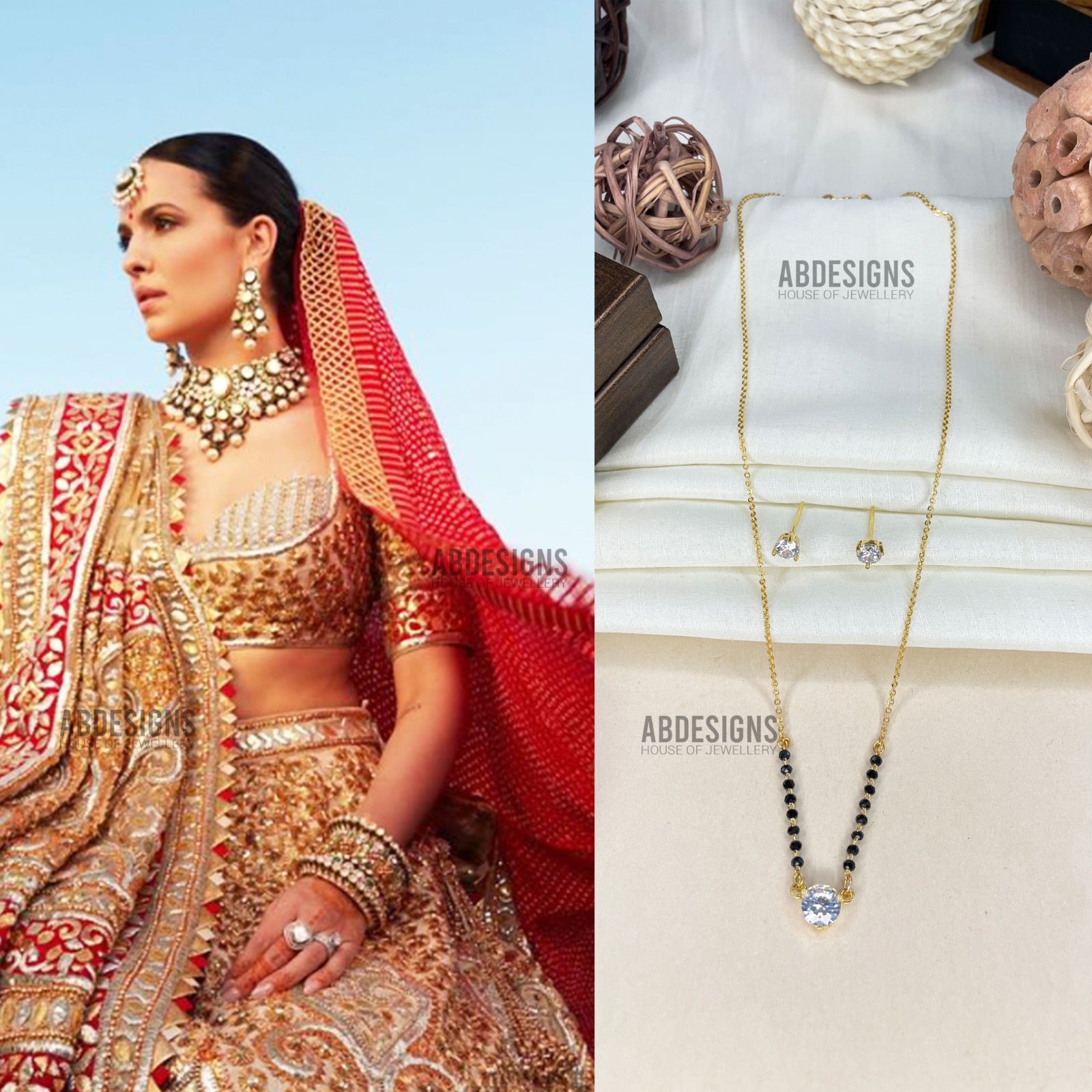 Natasa Stankovic Inspired Simple  Gold Diamond Mangalsutra