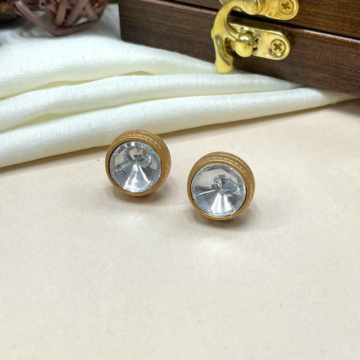 Uncut Round Glass Kundan Polki Studs - jewellery by Abdesigns Jewellery