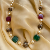 Thumbnail for Elegant Mala necklace by Abdesignsjewellery featuring jade and pearl beads with ornate metal accents