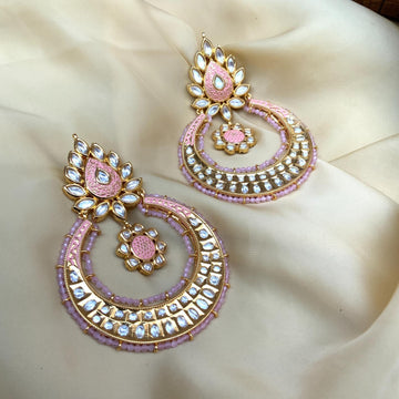 Abdesignsjewellery pink and gold artificial chandbali for bridal with kundan stones and floral motifs