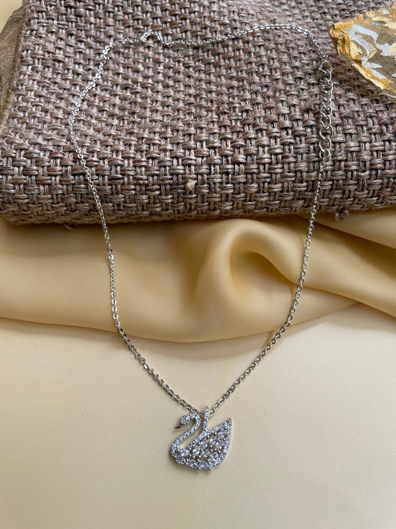White Swan Duck Lake Silver Pendant Chain