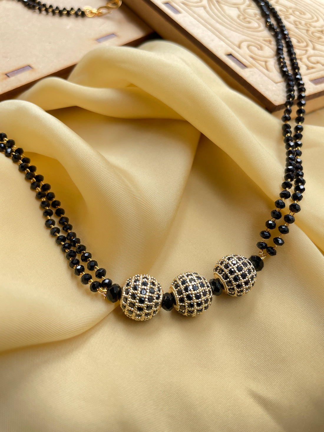 Crystal Black Ball American Diamond Mangalsutra - Abdesignsjewellery