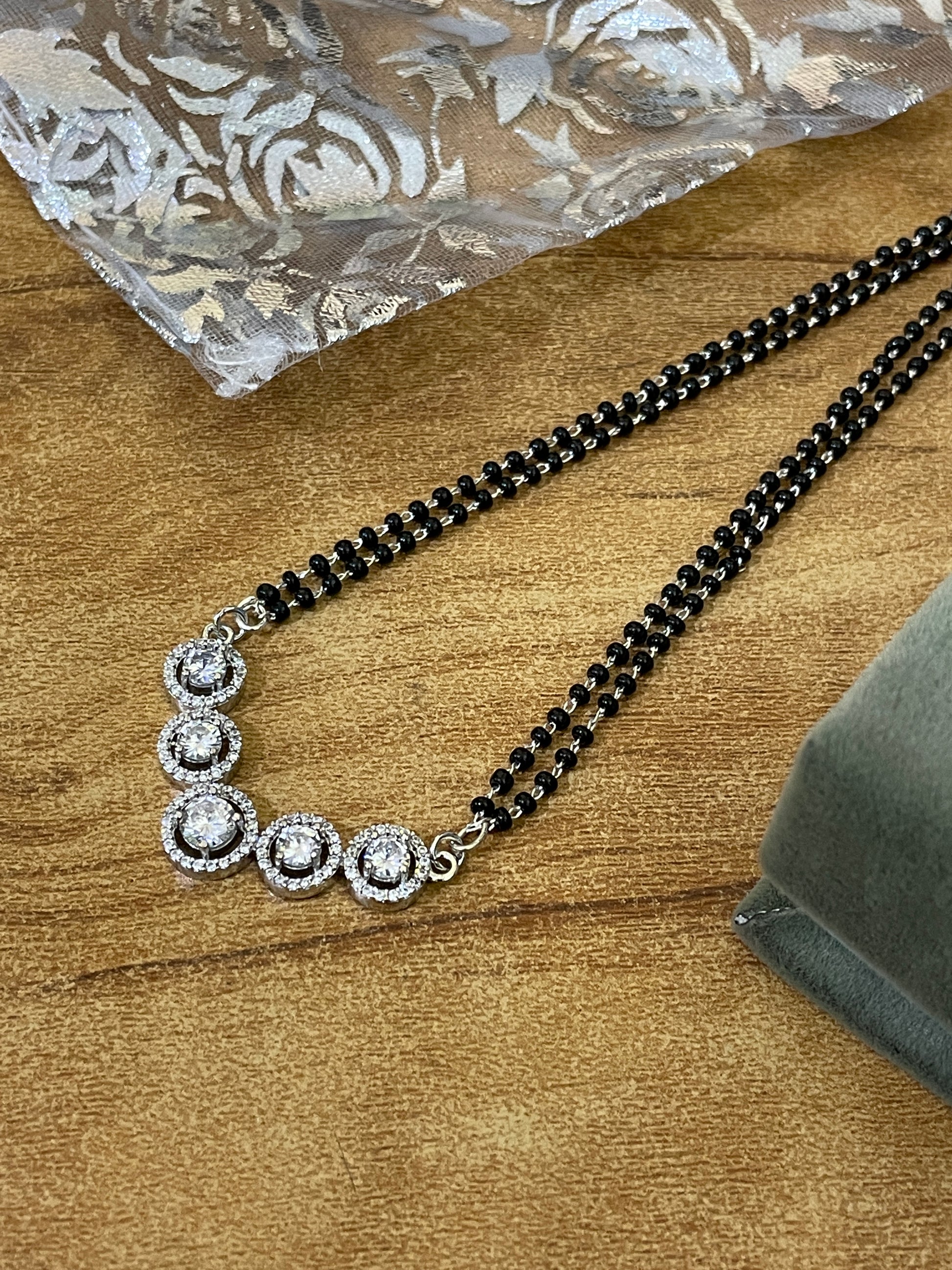 Moonshine Round Silver Stone Mangalsutra - Abdesignsjewellery