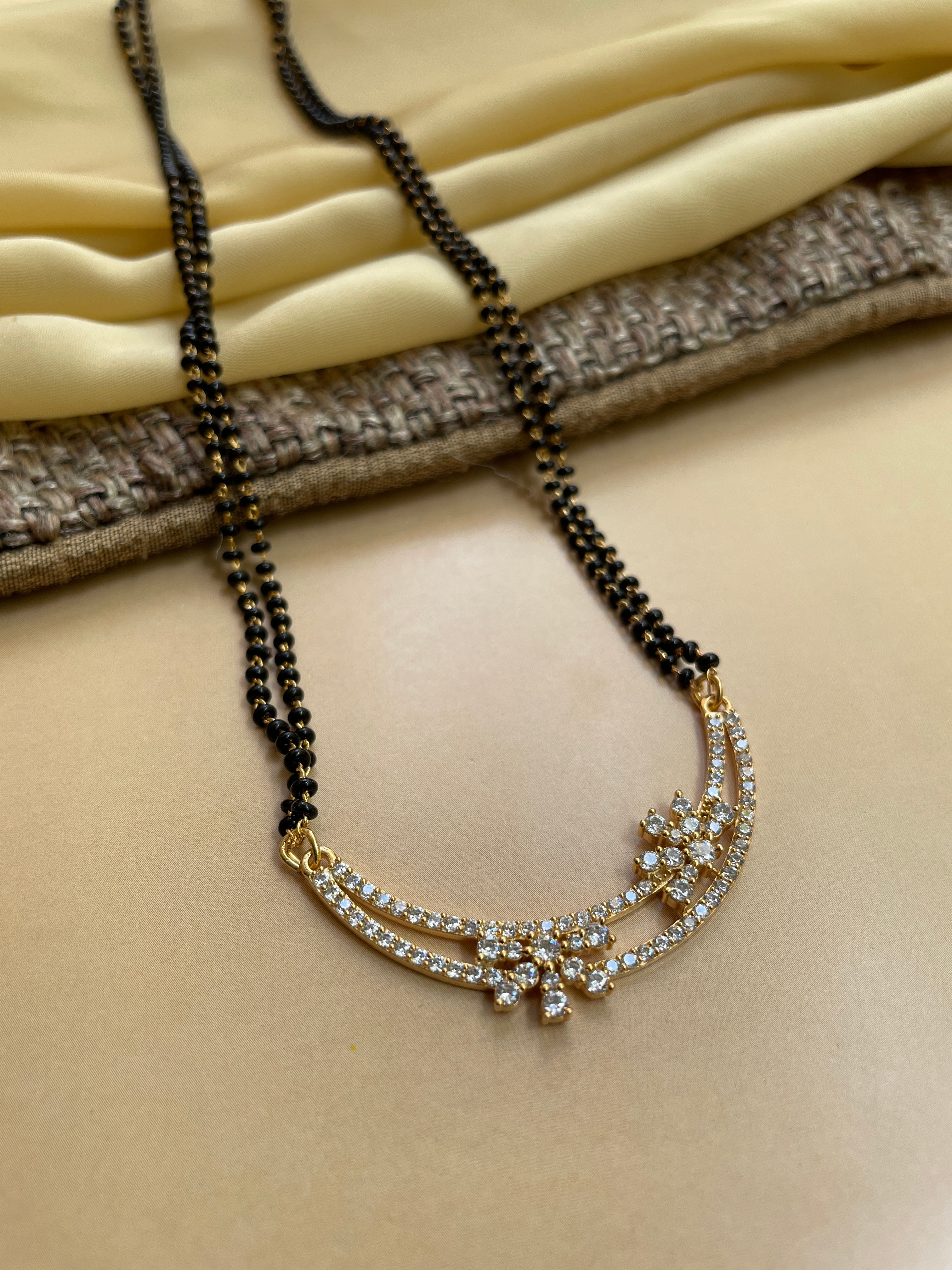 Double Floral Gold Plated Diamond Mangalsutra - Abdesignsjewellery