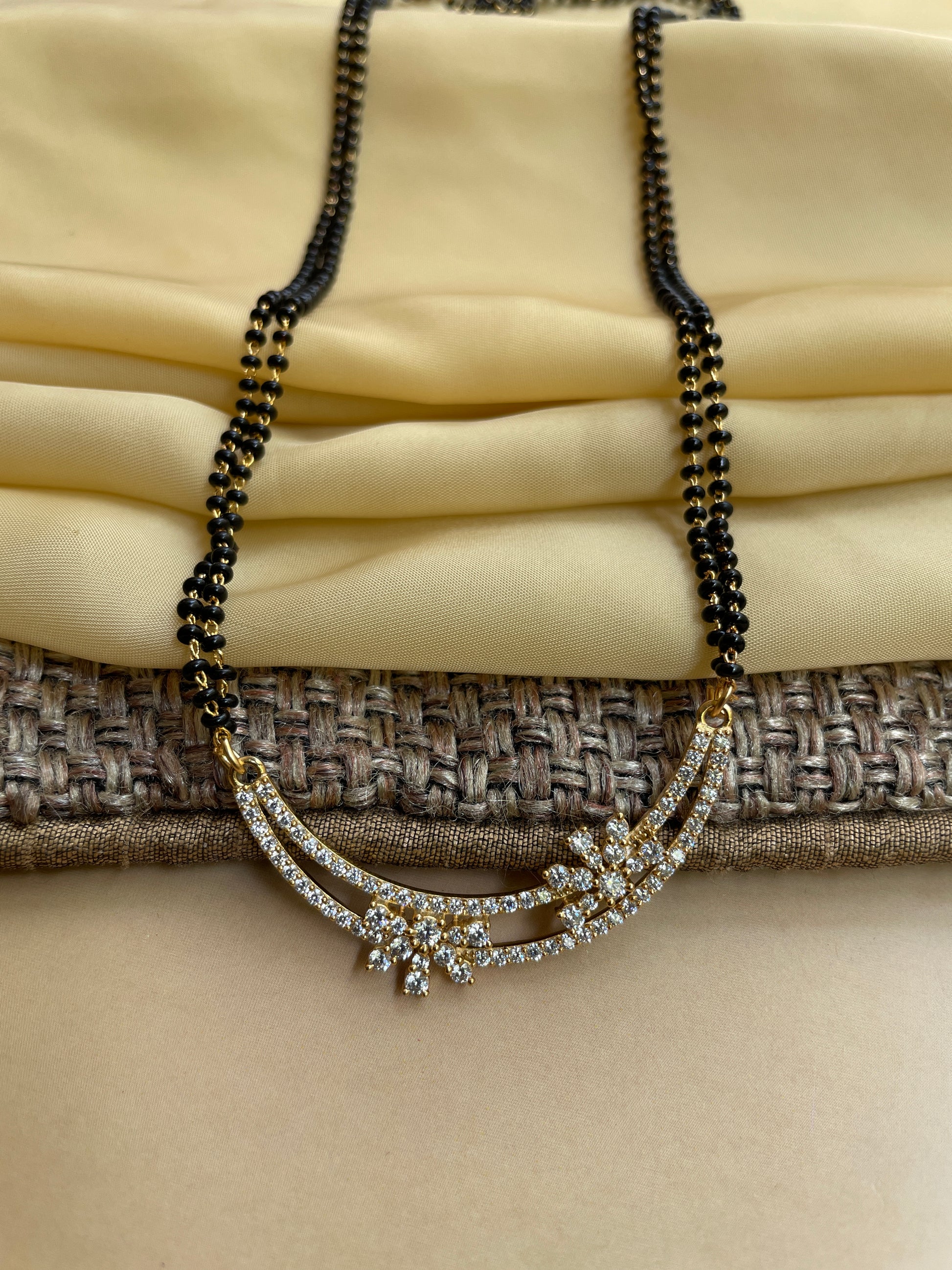 Double Floral Gold Plated Diamond Mangalsutra - Abdesignsjewellery