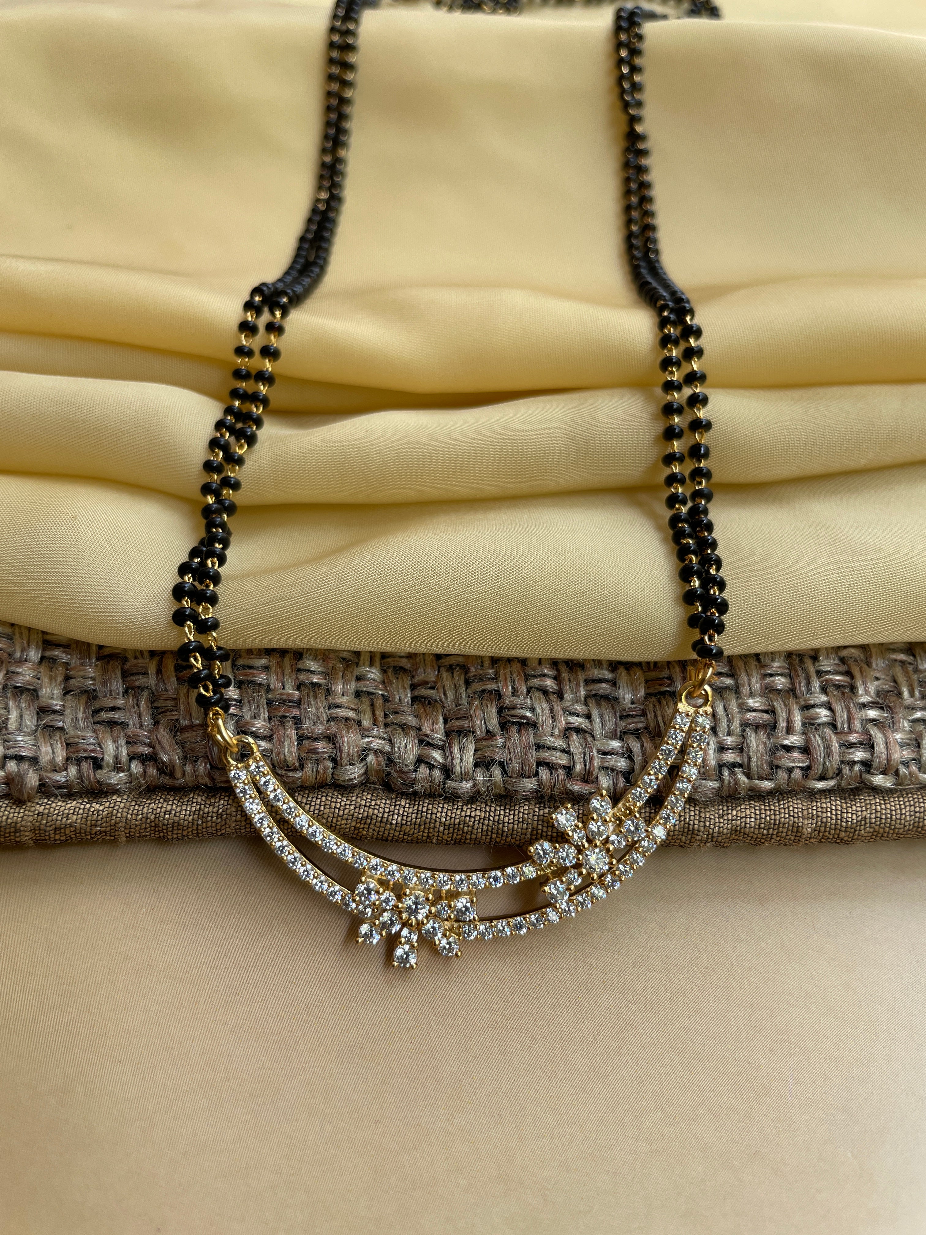 Double Floral Gold Plated Diamond Mangalsutra - Abdesignsjewellery