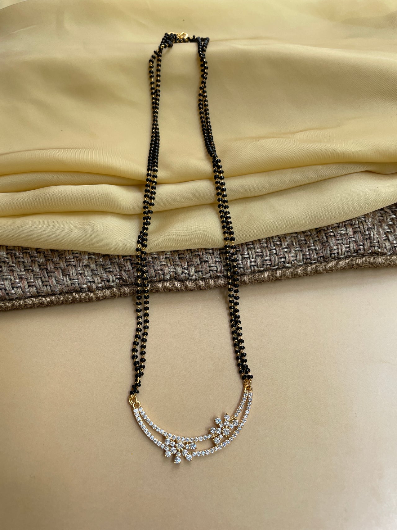 Double Floral Gold Plated Diamond Mangalsutra - Abdesignsjewellery