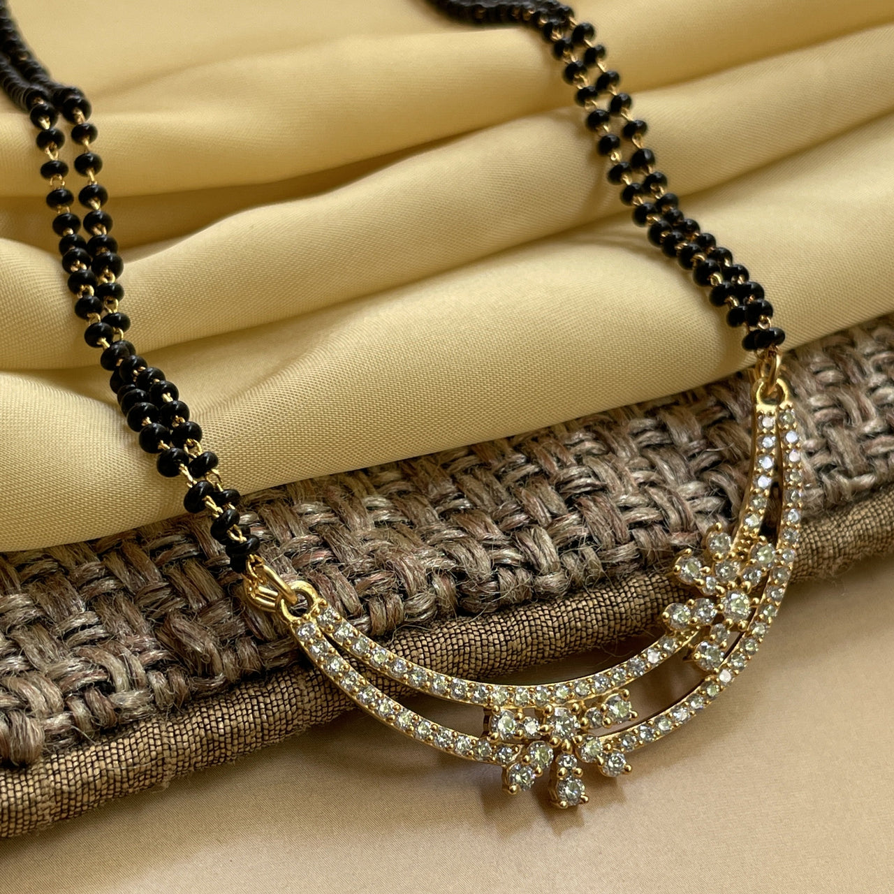 Double Floral Gold Plated Diamond Mangalsutra - Abdesignsjewellery