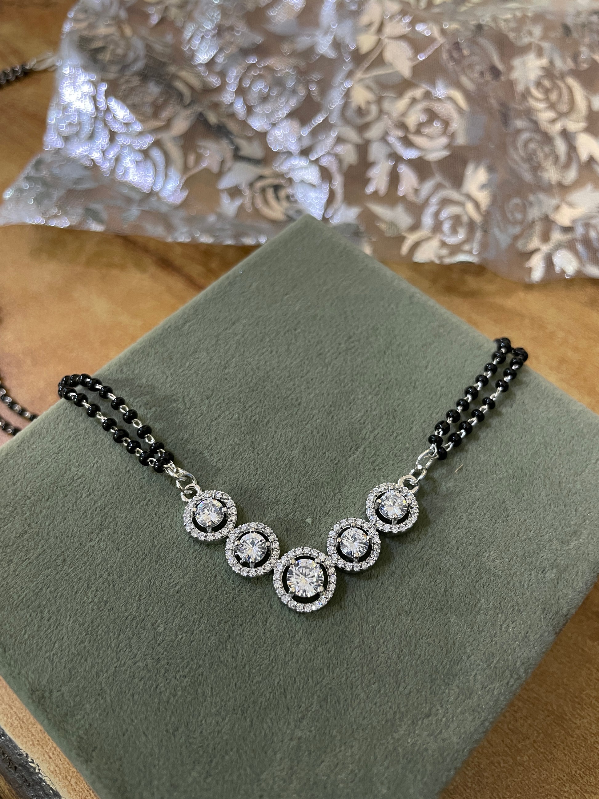 Moonshine Round Silver Stone Mangalsutra - Abdesignsjewellery