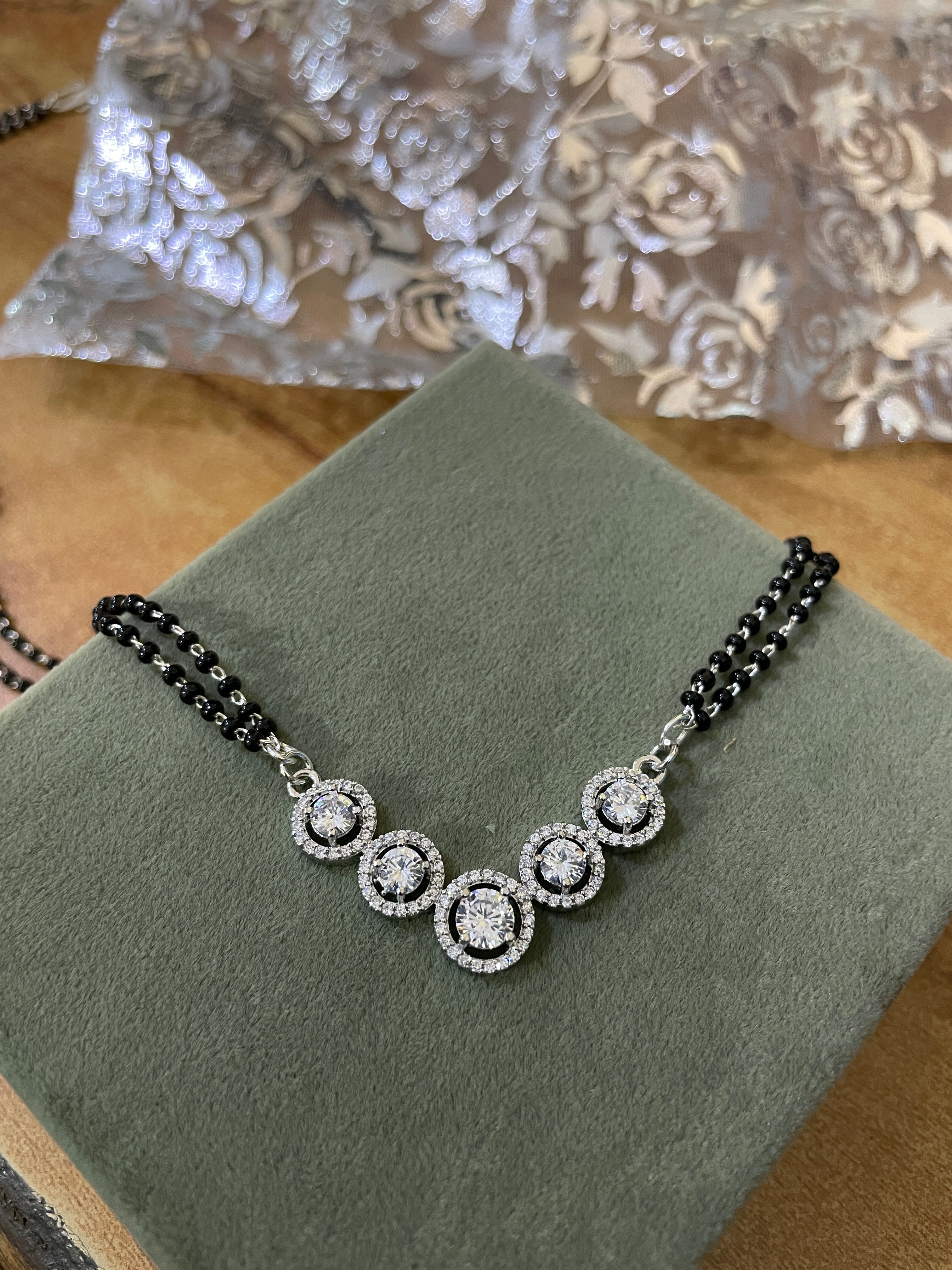 Moonshine Round Silver Stone Mangalsutra - Abdesignsjewellery