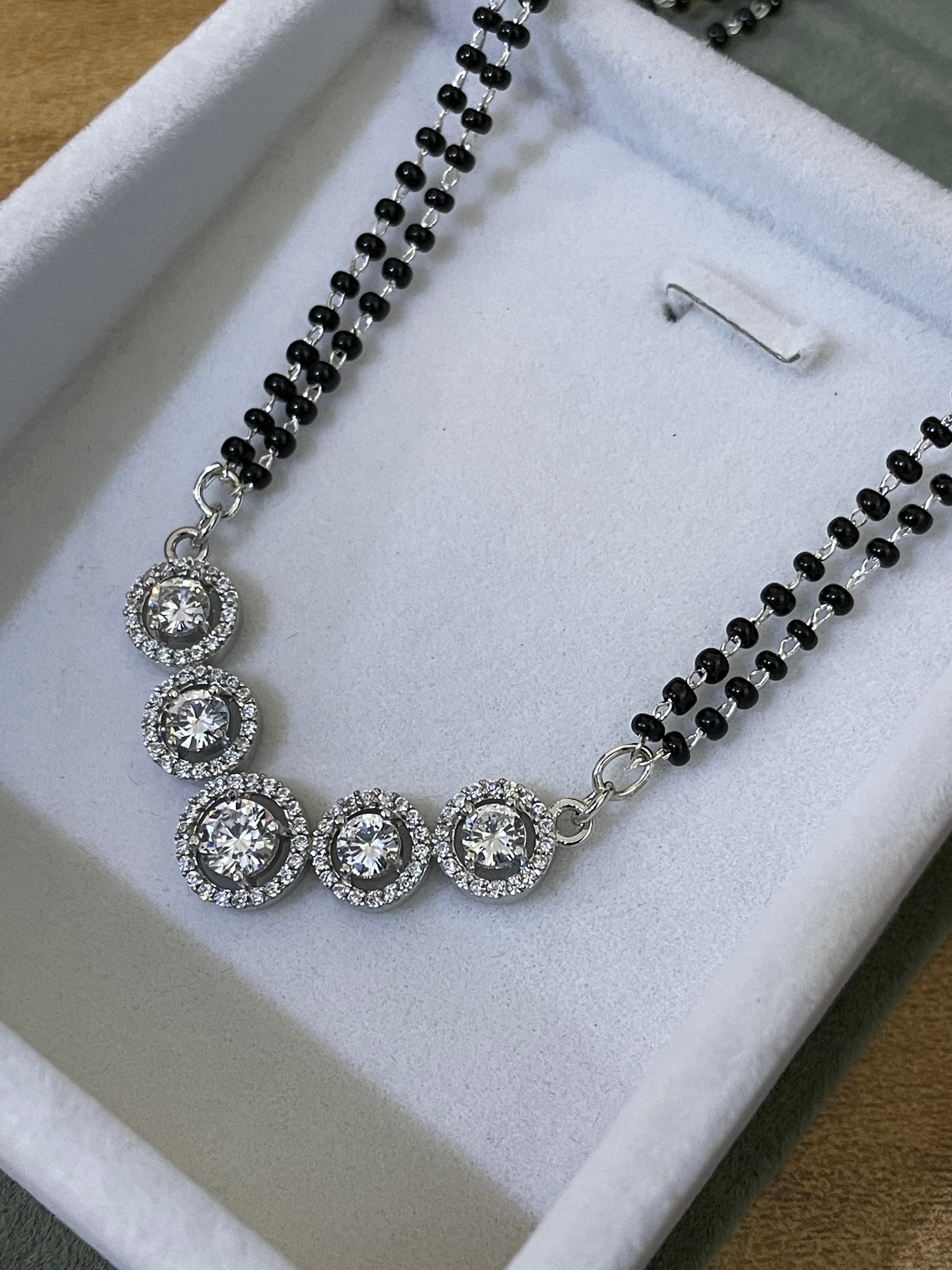 Moonshine Round Silver Stone Mangalsutra - Abdesignsjewellery