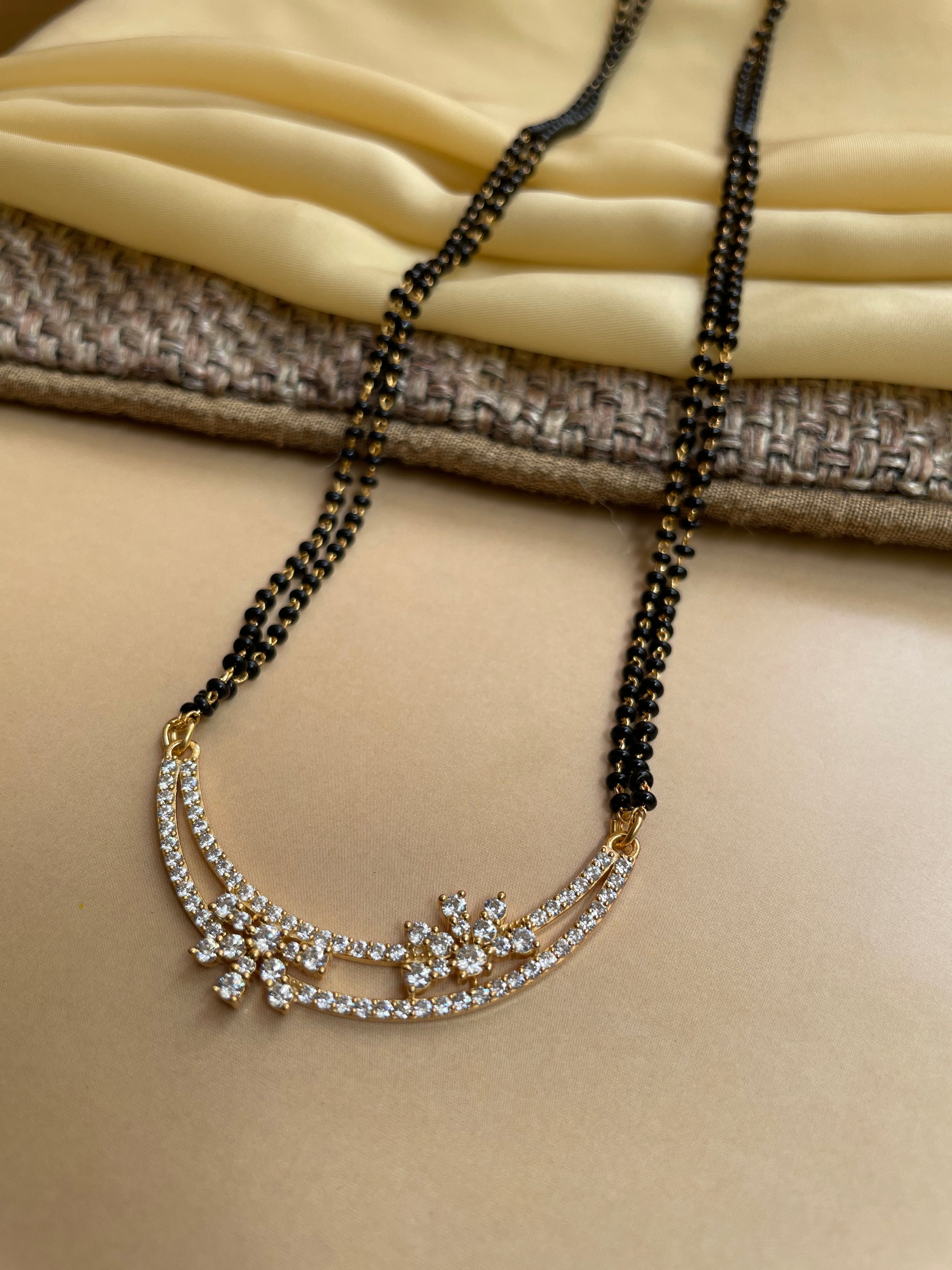 Double Floral Gold Plated Diamond Mangalsutra - Abdesignsjewellery