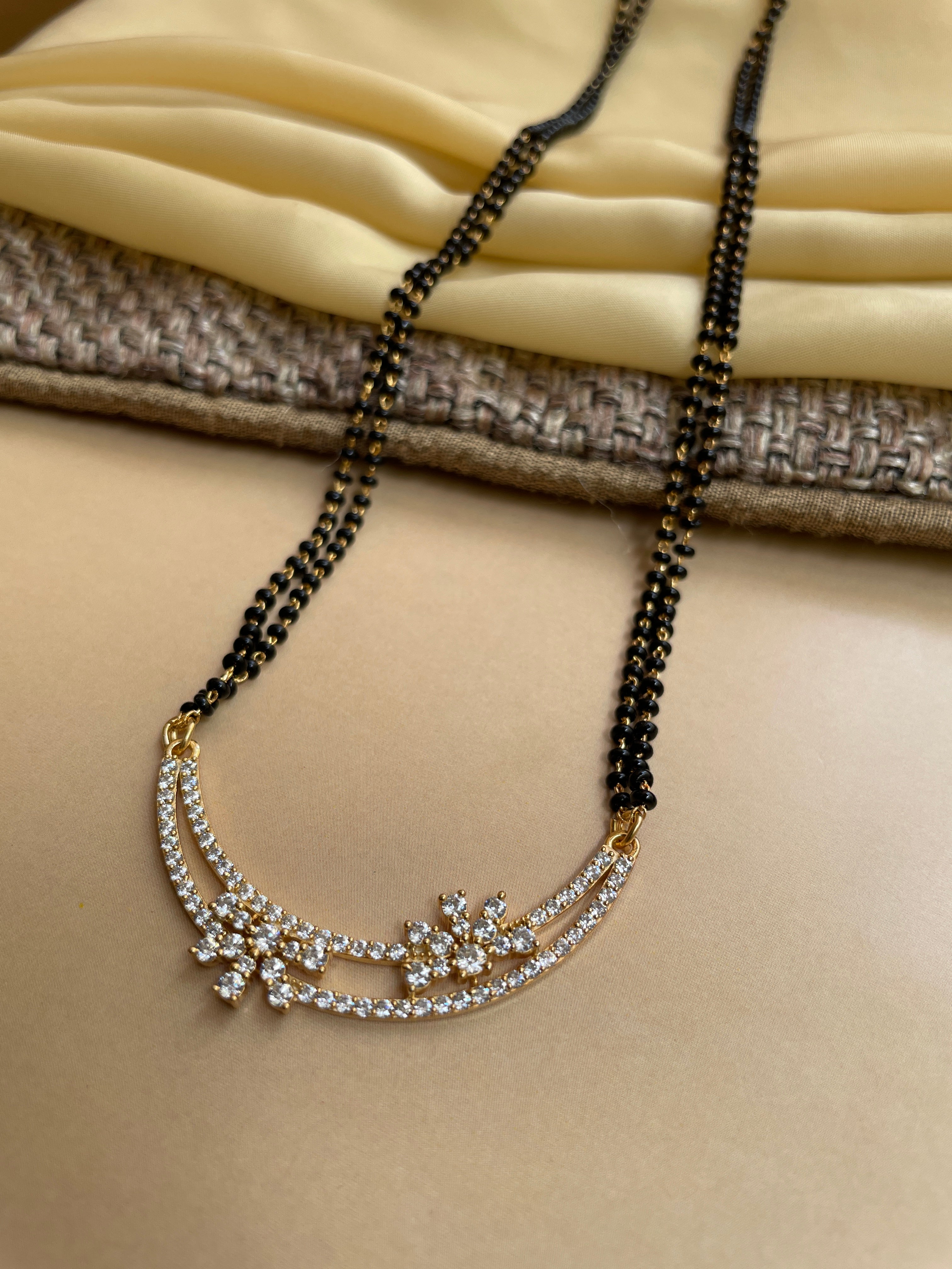 Double Floral Gold Plated Diamond Mangalsutra - Abdesignsjewellery