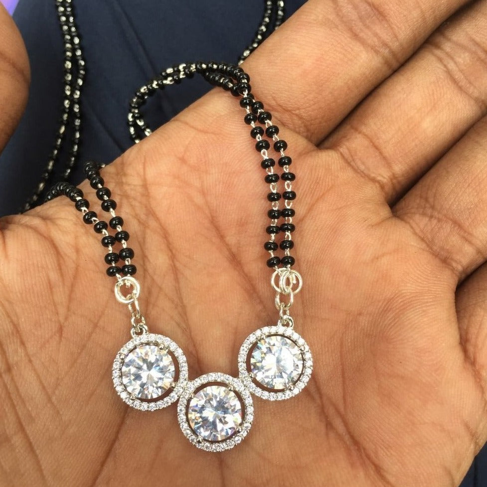 Three Silver Stone Mangalsutra - Abdesignsjewellery