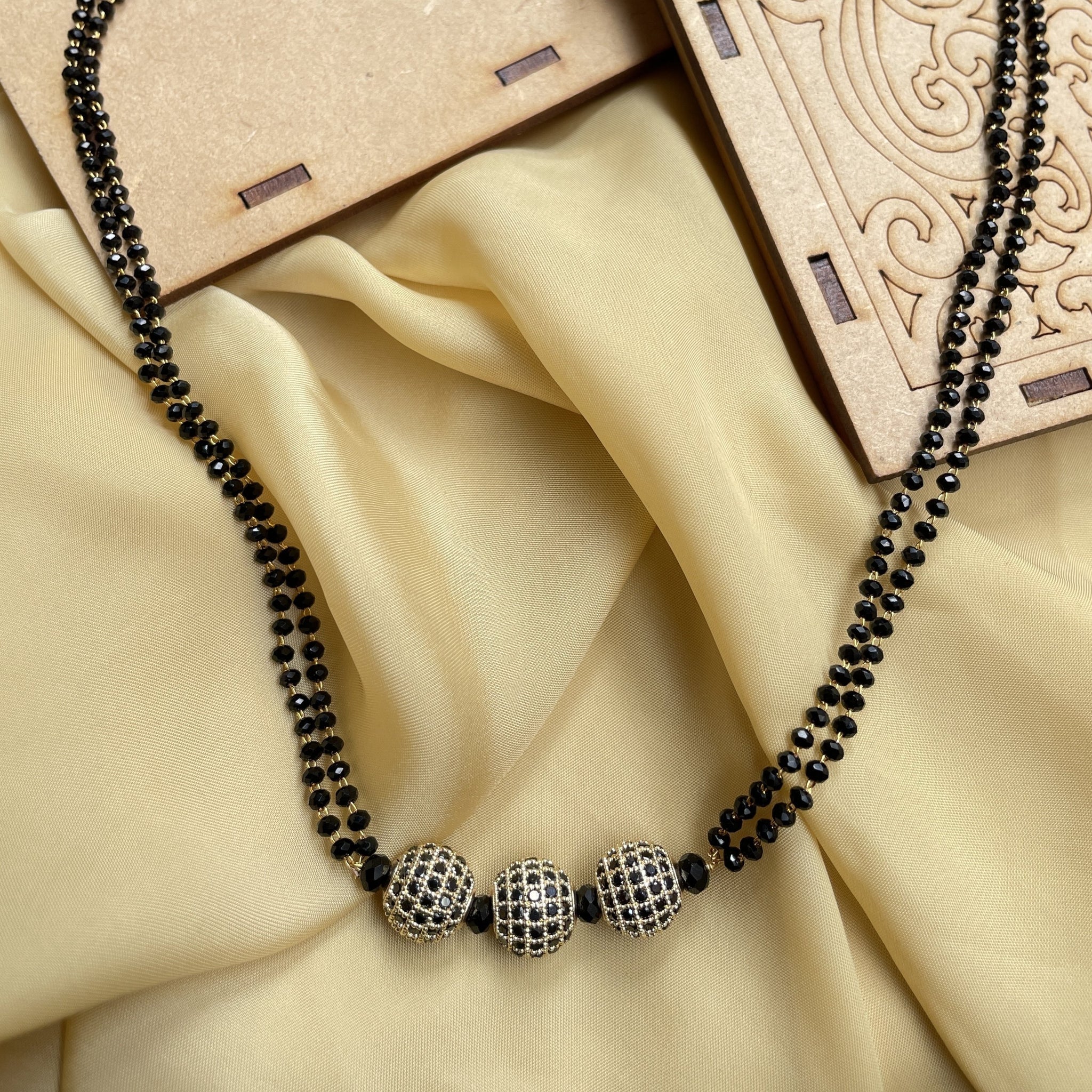 Crystal Black Ball American Diamond Mangalsutra - Abdesignsjewellery
