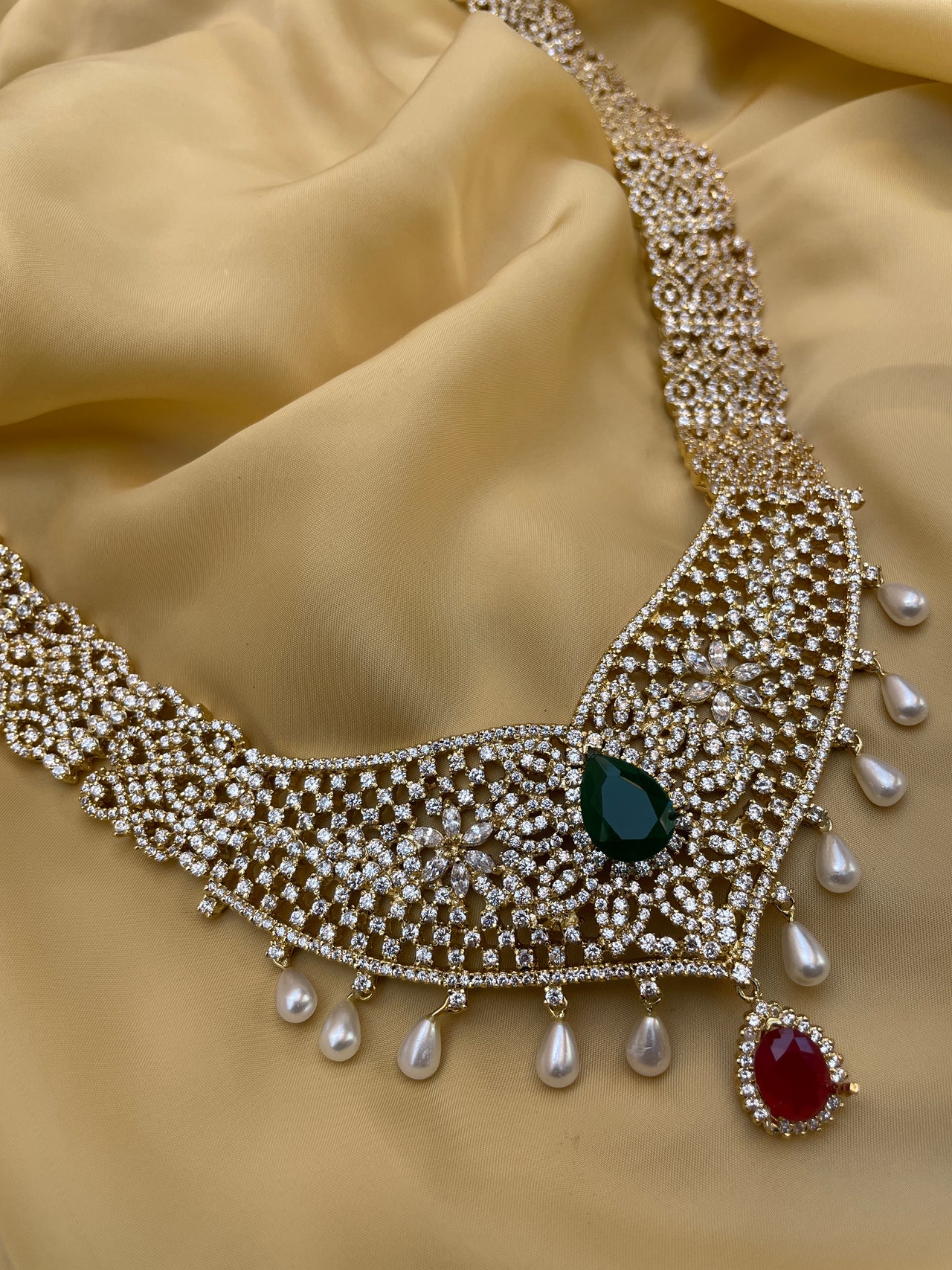 Pink Stone American Diamond Necklace - Abdesignsjewellery