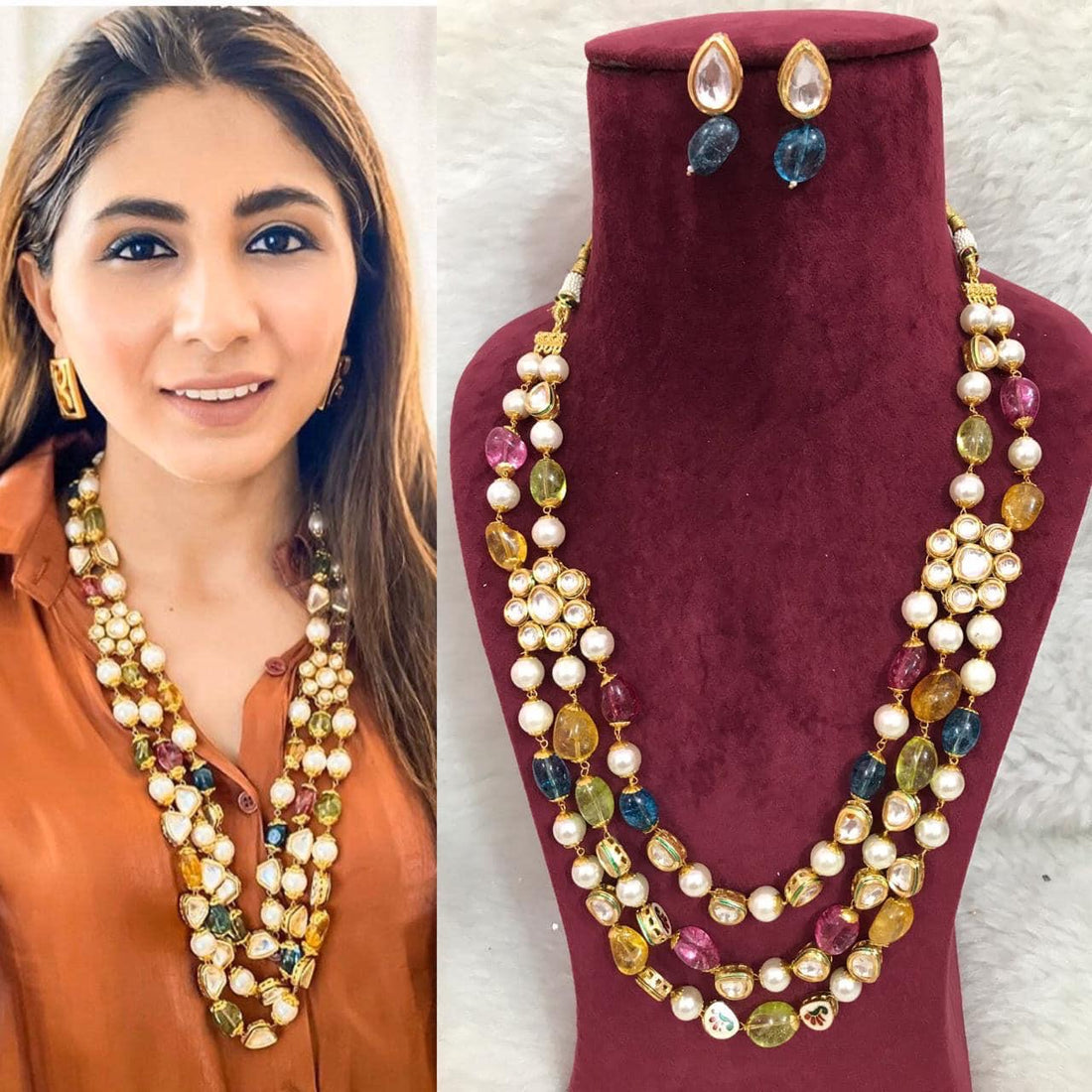 Multicolour Jaipuri Stone Necklace - Abdesignsjewellery