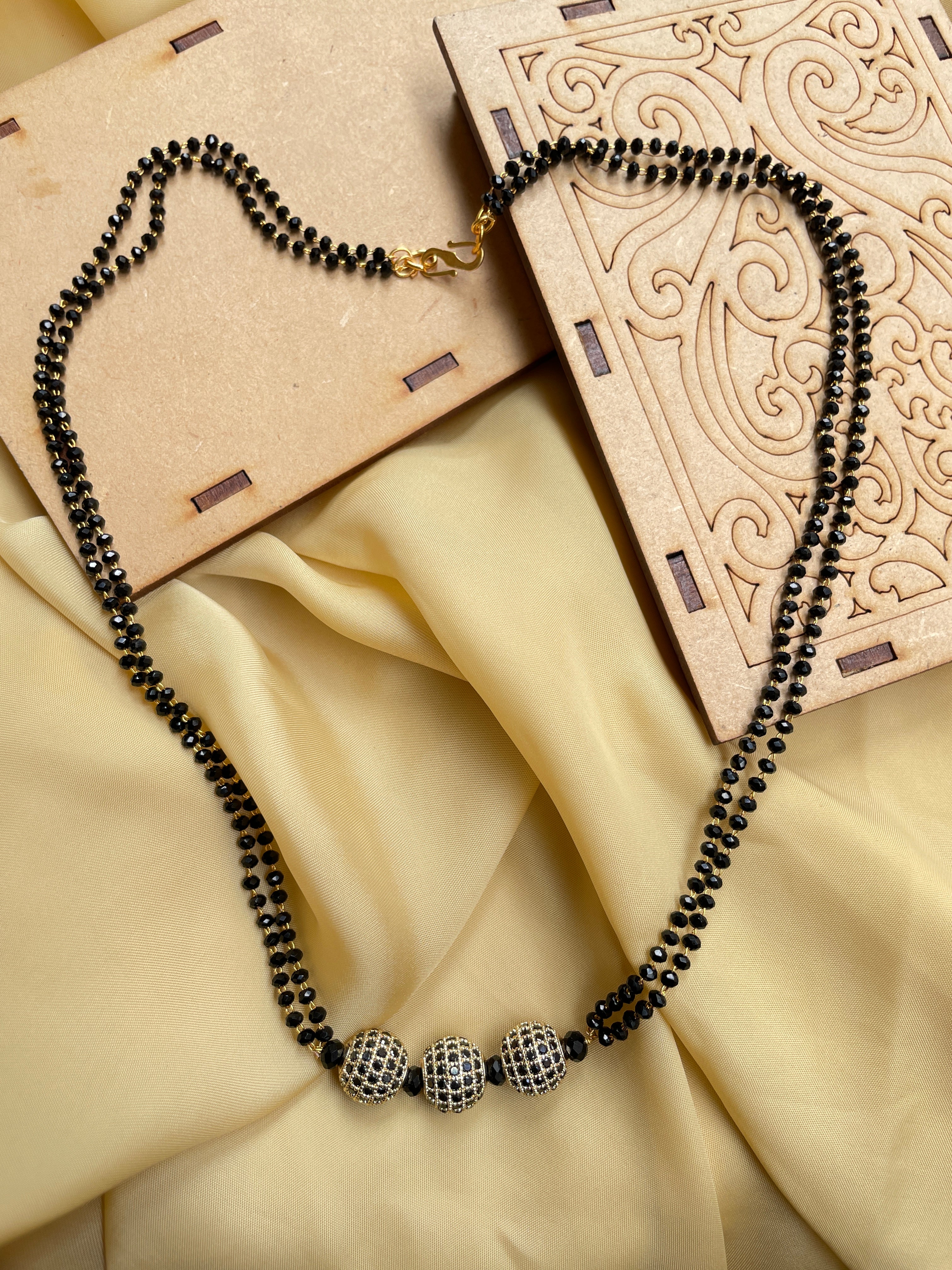 Crystal Black Ball American Diamond Mangalsutra - Abdesignsjewellery