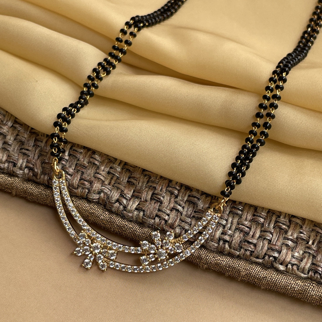 Double Floral Gold Plated Diamond Mangalsutra - Abdesignsjewellery