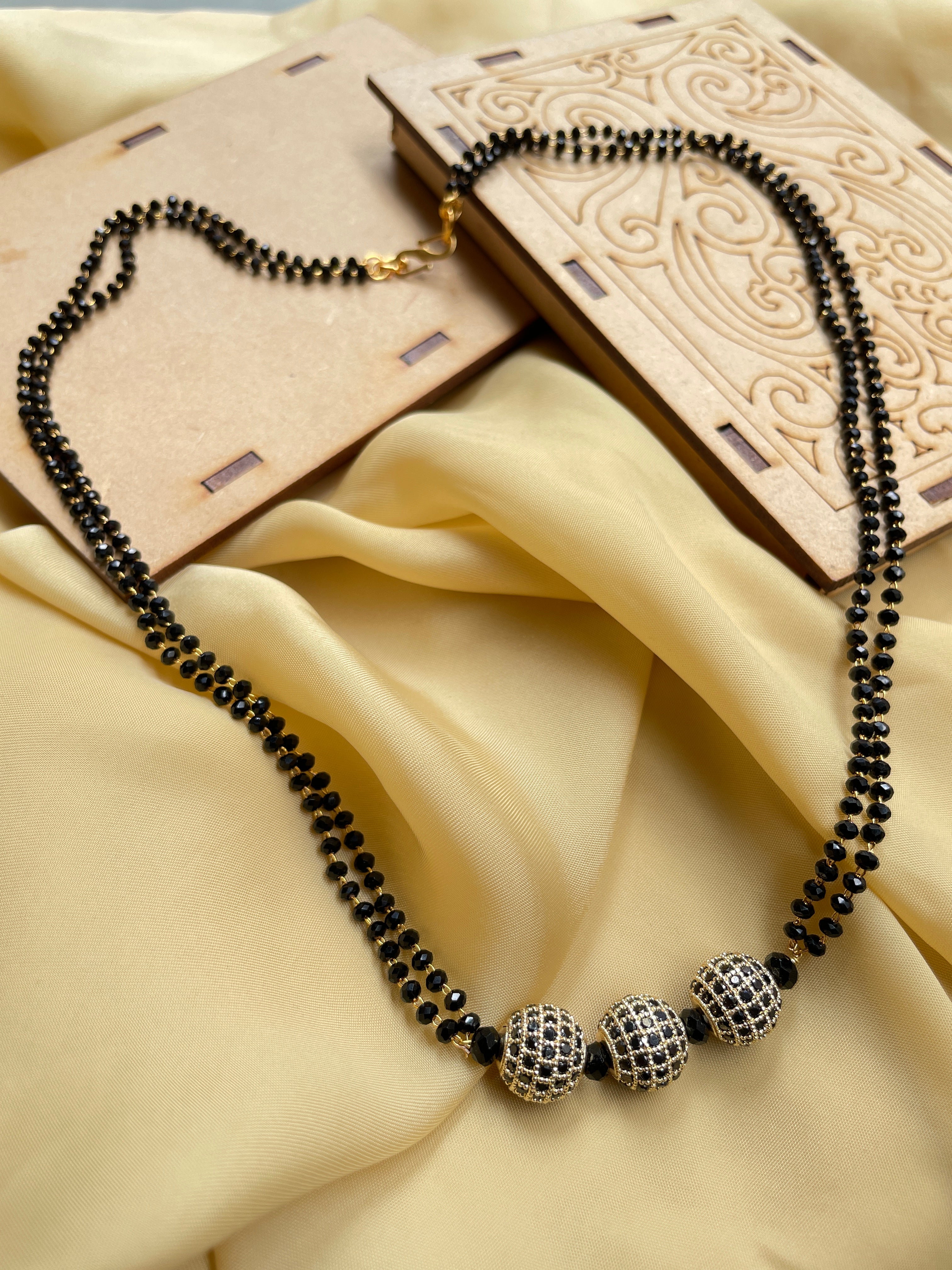 Crystal Black Ball American Diamond Mangalsutra - Abdesignsjewellery