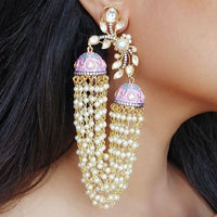 Thumbnail for Pink MeenaKari Pearl Drop Earrings