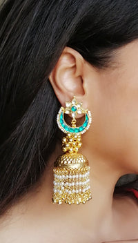 Thumbnail for Jadau Green Kundan Polki Earring - Abdesignsjewellery