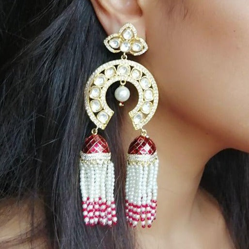 Ruby Kundan Pearl Earrings