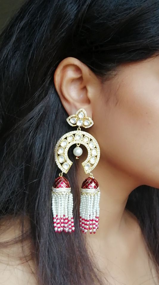 Ruby Kundan Pearl Earrings