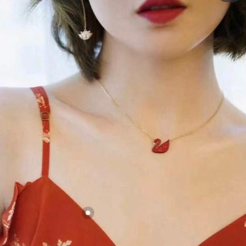 Classic Red Swan Rose Gold Chain - Abdesignsjewellery