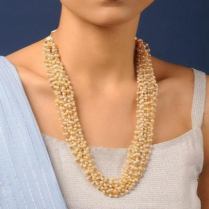Gold Tone Pearl Bead Mala - Abdesignsjewellery