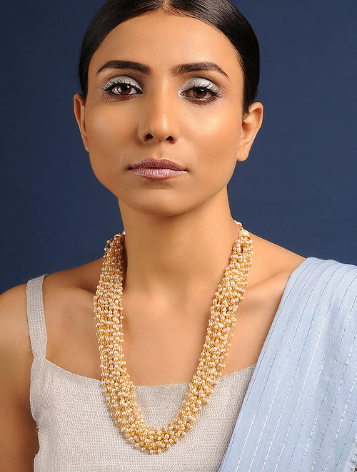 Gold Tone Pearl Bead Mala - Abdesignsjewellery