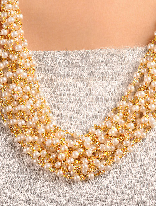 Gold Tone Pearl Bead Mala - Abdesignsjewellery