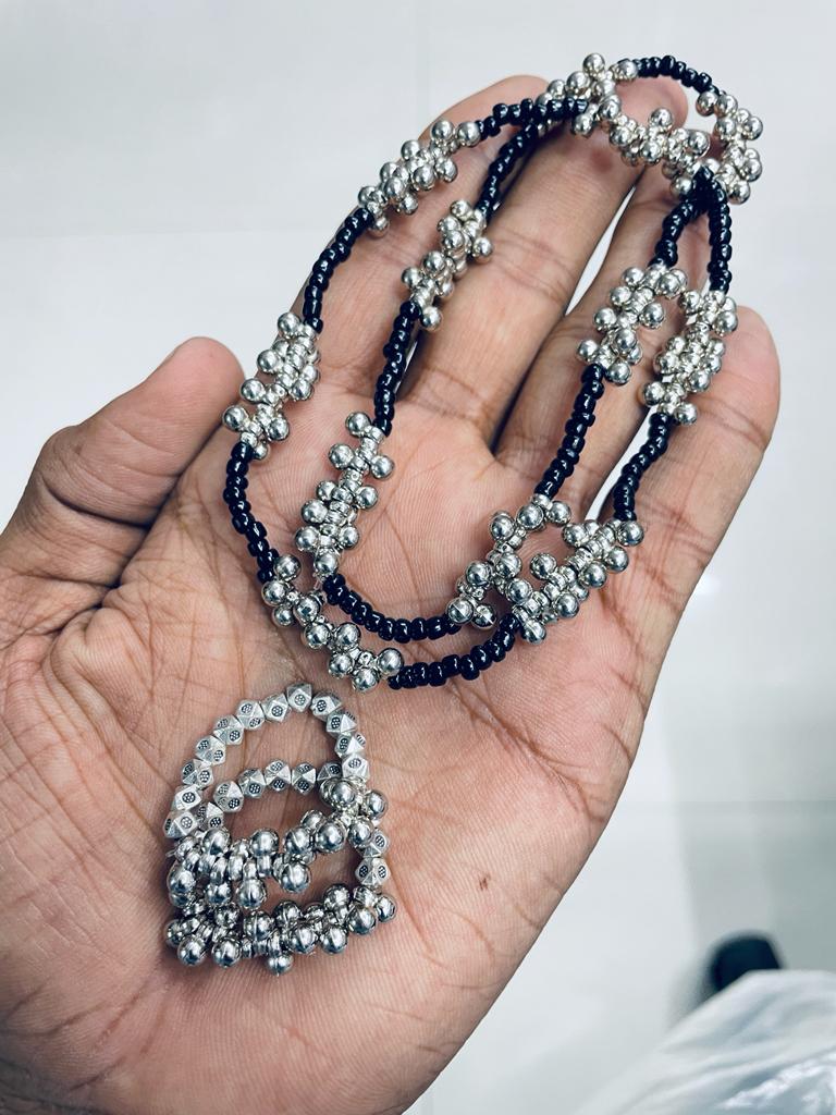 Abdesignsjewellery gungru anklet toe ring combo navy blue beaded anklet with silver jingle beads and matching toe rings